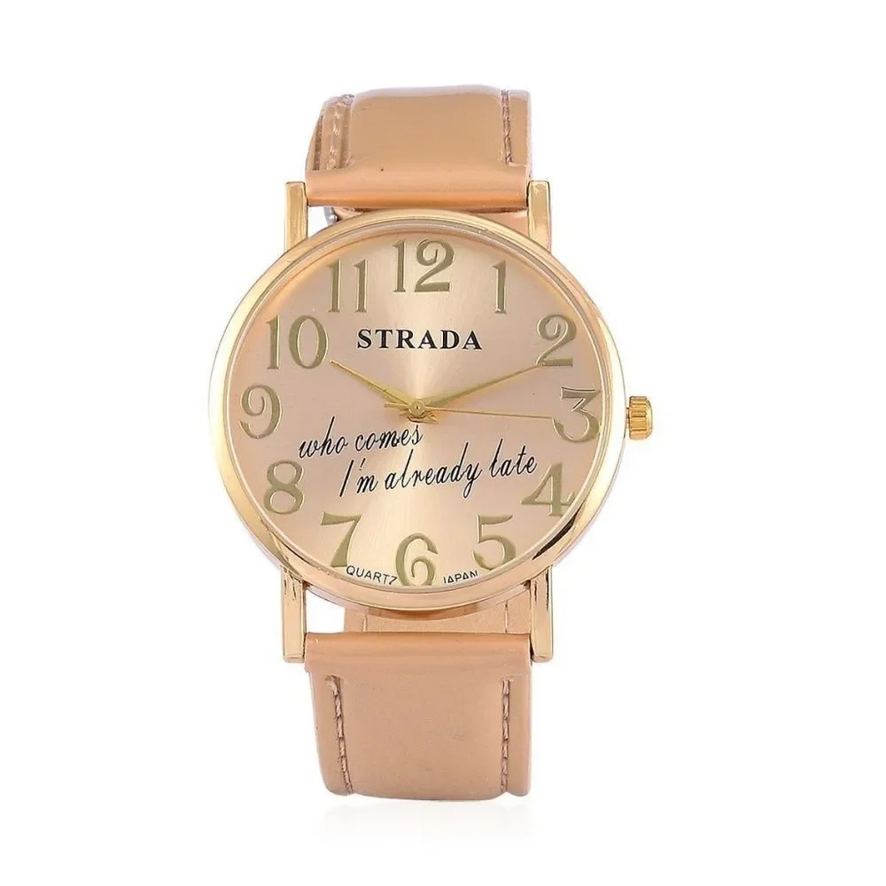 STRADA Watch Austrian Crystal Faux Band Golden